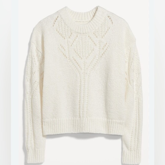 Old Navy Crewneck Knit pointelle size L Cream Sweater - Picture 1 of 7